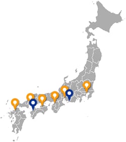 営業所の場所を表した地図